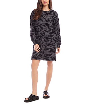 Karen Kane Zebra Zip Hem Long Sleeve Sweatshirt Minidress In Print
