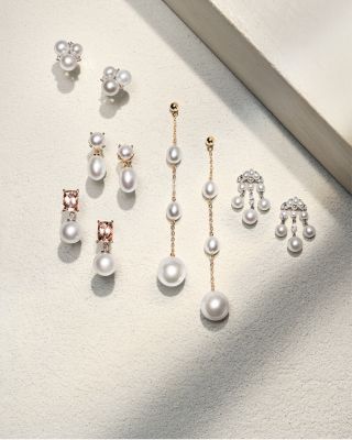 Cultured Freshwater Pearl & Baroque Pearl Line Earrings in 14K Yellow Gold 