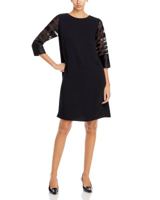 Sheer Stripe Sleeve Crepe Shift Dress
