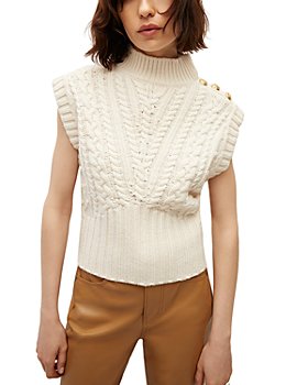 Maje Monolya Monogram Sleeveless Sweater in White