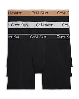 Calvin Klein Microfiber Stretch Boxer Briefs 3-pack In Black W/ Black/tigers Eye/lunar Rock Wbs