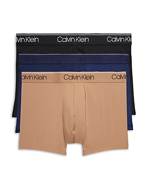 Calvin Klein Microfiber Stretch Wicking Low Rise Trunks, Pack Of 3 In Black/tigers Eye/blue Shadow