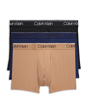 Shop Calvin Klein Microfiber Stretch Wicking Boxer Briefs, Pack Of 3 In Black/tigers Eye/blue Shadow