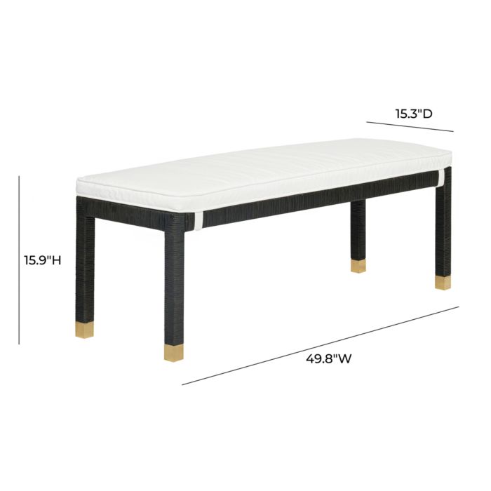 Amara Woven Rattan Performance Fabric Bench in Charcoal