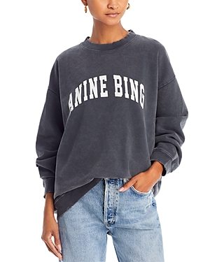 Shop Anine Bing Tyler Cotton Logo Sweatshirt In Washed Black