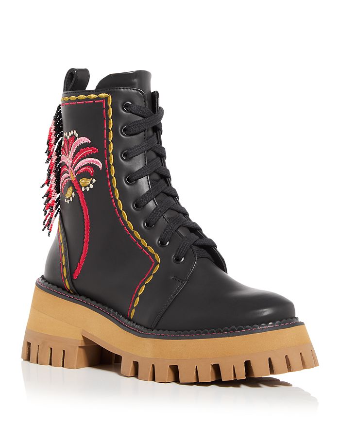 Embroidered lace up best sale boots