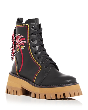 Women's Embroidered Lace Up Boots