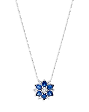 Bloomingdale's Sapphire & Diamond Flower Pendant Necklace In 14k White Gold, 16 In Blue/white