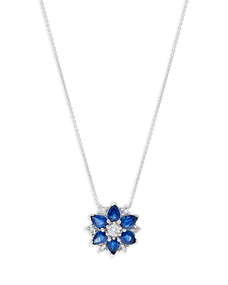 Bloomingdale's Sapphire & Diamond Flower Pendant Necklace In 14k White Gold, 16 In Blue/white