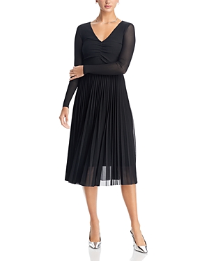 Hugo Boss Erlissi Pleated Long Sleeve Dress In Black