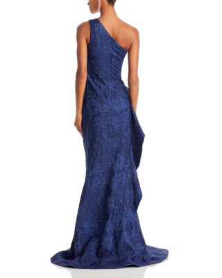 Metallic Jacquard One Shoulder Gown