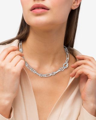 Sterling Silver Signature Caviar Mixed Link Statement Necklace, 18"