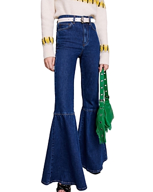 Maje Paflenco High Rise Flare Leg Jeans In Blue In Blue