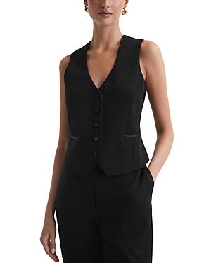 Reiss Black Single-breasted Tailored Waistcoat In Black