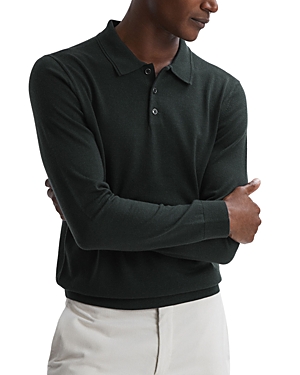 Reiss Mens Forest Trafford Long-sleeve Merino-wool Polo Top In Forest