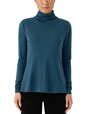 Eileen Fisher Heathered Long-sleeve Turtleneck Top In Alpne