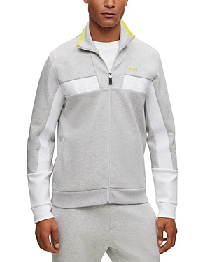 Hugo Boss Skaz Zip Front Colorblock Sweatshirt In Light Pastel Gray