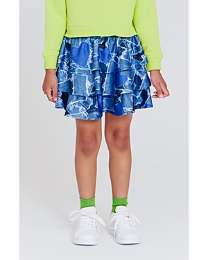 Terez Girls' Denim Heart Patchwork Tiered Skirt - Little Kid, Big Kid In Blue