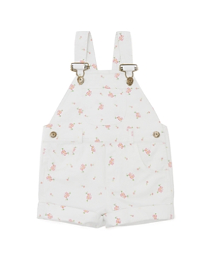 Shop Dotty Dungarees Girls' Floral Print Overall Shorts - Baby, Little Kid, Big Kid In Cream