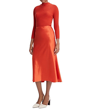 Vince Bias Satin Midi Skirt In Vermillion