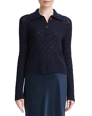 Vince Lace Stitch Wool Long-sleeve Polo Top In Coastal