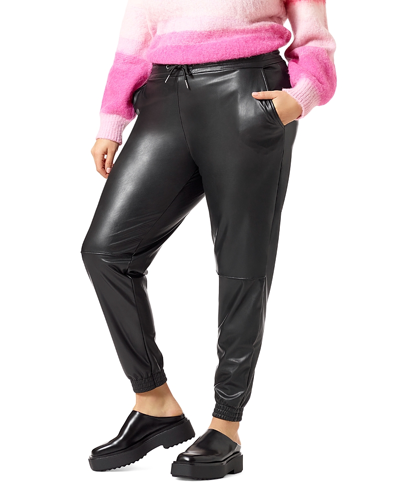 Hue High Waist Faux Leather Joggers In Black