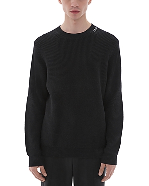 Shop Helmut Lang Cotton, Wool, & Nylon Embroidered Regular Fit Crewneck Sweater In Black