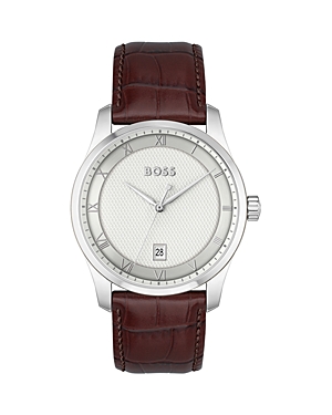 Shop Hugo Boss Principle Watch, 41mm In Silver/brown