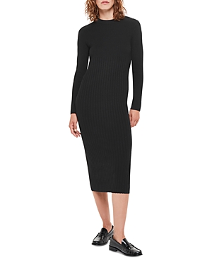 Shop Whistles Ribbed Knitted Midi Dress In Black