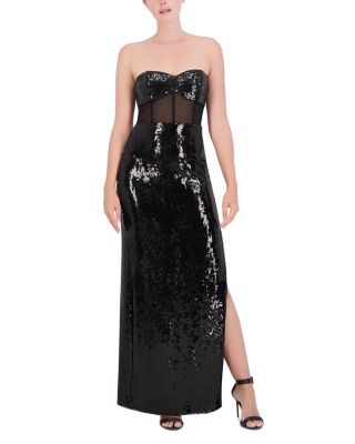 BCBGMAXAZRIA Women's Sleeveless U-Wire Neck Pleated Metallic Gown - A-Line Maxi Dress