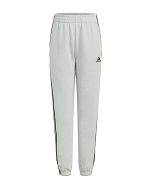 Shop Adidas Originals Boys' Elastic Waistband Essential 3-stripe Fleece Jogger Pants - Big Kid In Light Grey
