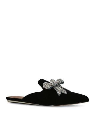 KURT GEIGER LONDON - Women's Olive Embellished Bow Velvet Mules