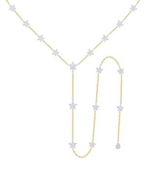 14K White & Yellow Gold Star Cluster Lariat Necklace, 16-18