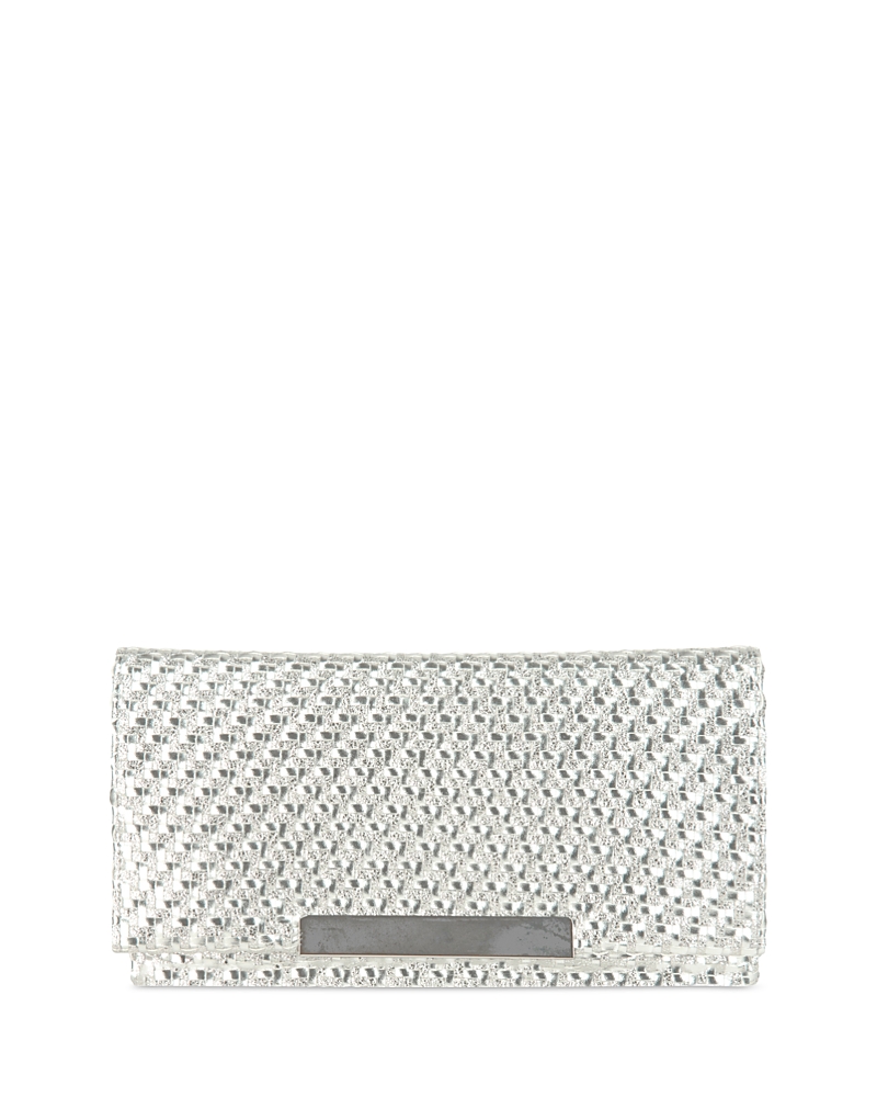 Sondra Roberts Woven Metallic Flap Convertible Clutch In Silver