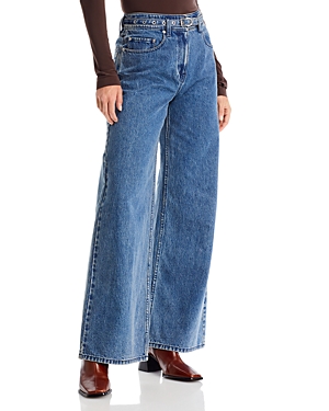 High Rise Wide Leg Belted Jeans in Blue