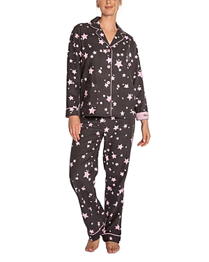 Pj Salvage Printed Flannel Pajama Set In Charcoal/stars