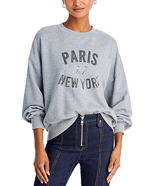 Shop Cinq À Sept Cinq A Sept Rhinestone Paris New York Sweatshirt In Heather Grey
