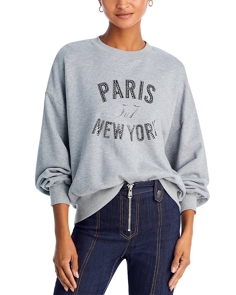 Cinq À Sept Cinq A Sept Rhinestone Paris New York Sweatshirt In Heather Grey