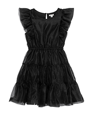 Habitual Girls' Flutter Sleeve Organza Tiered Dress - Big Kid In Black