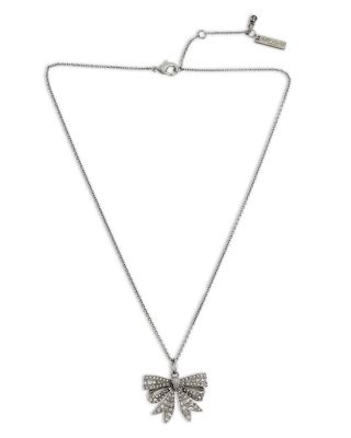 KURT GEIGER LONDON - Pav&eacute; Eagle Head Bow Mini Pendant Necklace in Rhodium Plated, 16"-18"