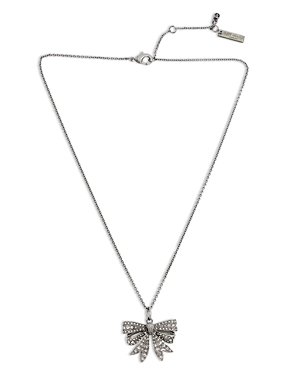 Pave Eagle Head Bow Mini Pendant Necklace in Rhodium Plated, 16-18