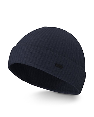 Hugo Boss Fati Ribbed Beanie In Dark Blue