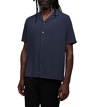 Shop Allsaints Venice Solid Regular Fit Button Down Camp Shirt In Night Sky