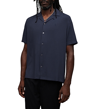 Allsaints Venice Relaxed Fit Short Sleeve Button-up Camp Shirt In Night Sky