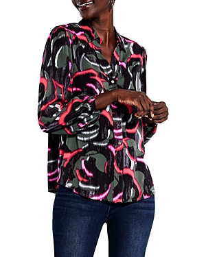 Nic + Zoe Doodle Sleeve Blouse In Olive Green Multi In Green Multi