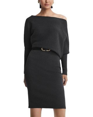 REISS Lara hot Draped Ribbed Knit Bodycon Dress Black Size Medium New with tags