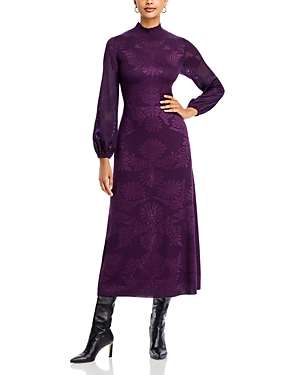 Misook Mock-neck Burnout Knit Midi Dress In Ultraviolet