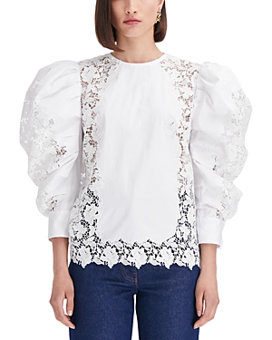 Shop Oscar De La Renta Gardenia Puff Sleeve Blouse In White