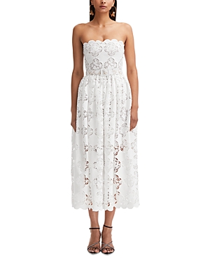 Shop Oscar De La Renta Belted Strapless Lace Dress In White