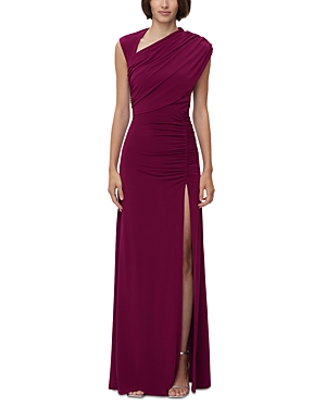 Shop Herve Leger Sleeveless Ruched Matte Jersey Gown In Sangria